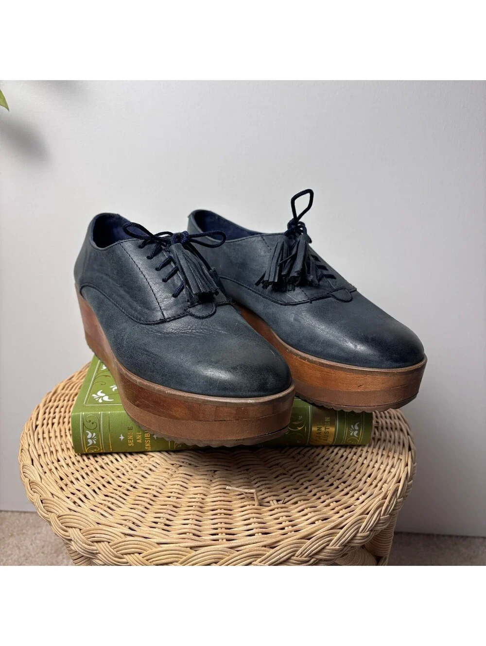 Five Worlds Blue Leather Platform Loafers